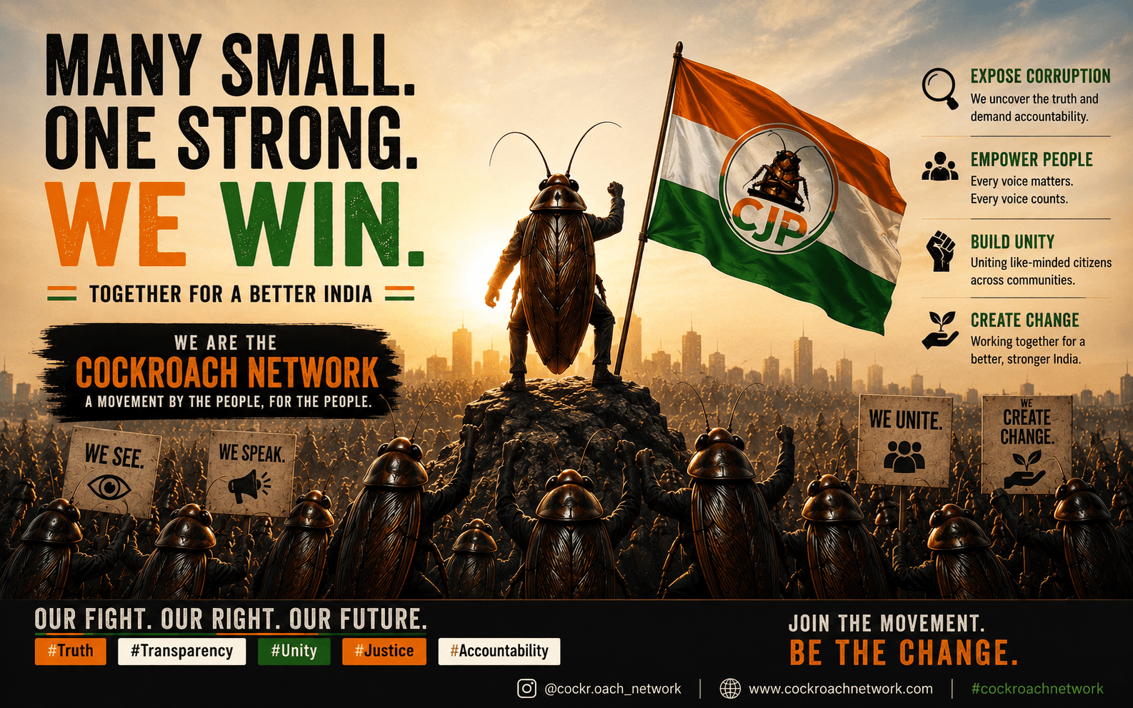 Cockroach Network movement artwork with civic accountability themes